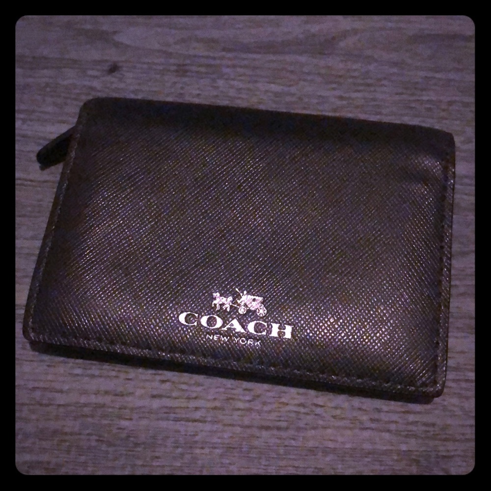 Black Leather Compact Coach Wallet